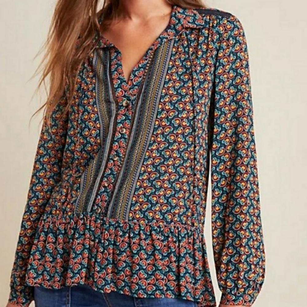 ANTHROPOLOGIE MAUVE Janie Flounced Peasant Top